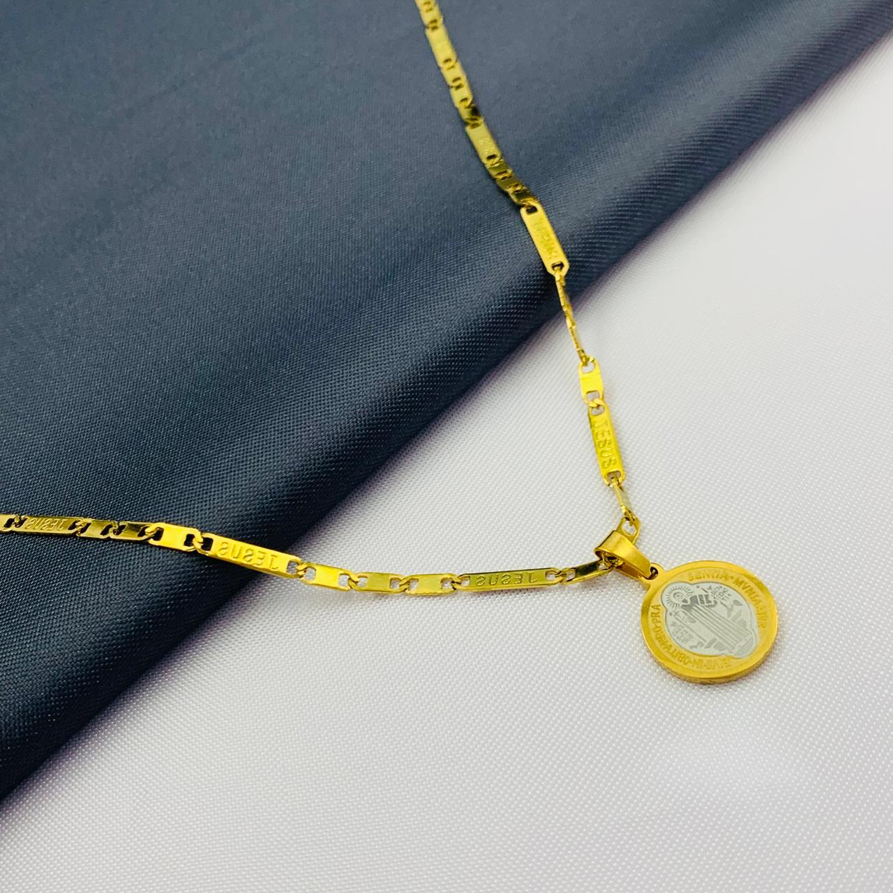 DUO CADENA BICOLOR DIJE SAN BENITO